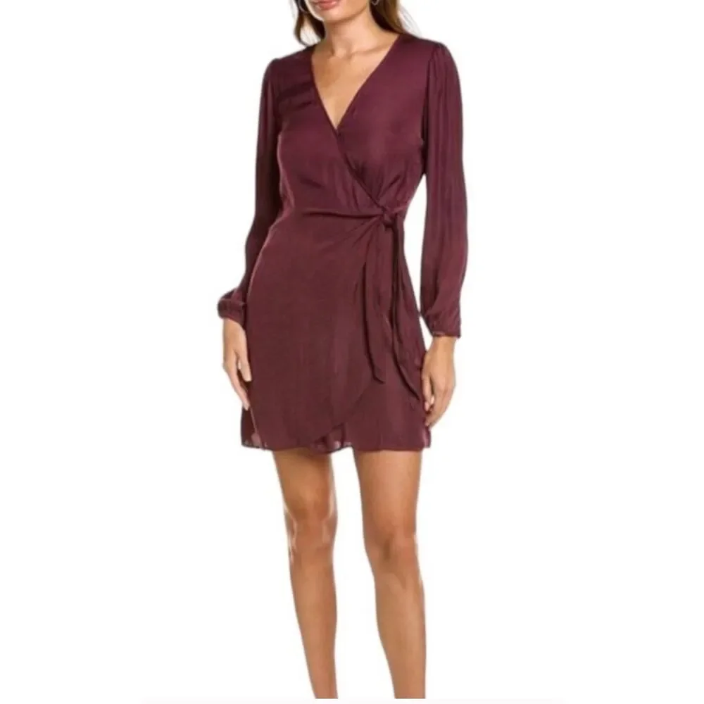 Socialite Satin Long Sleeve Wrap Mini Dress